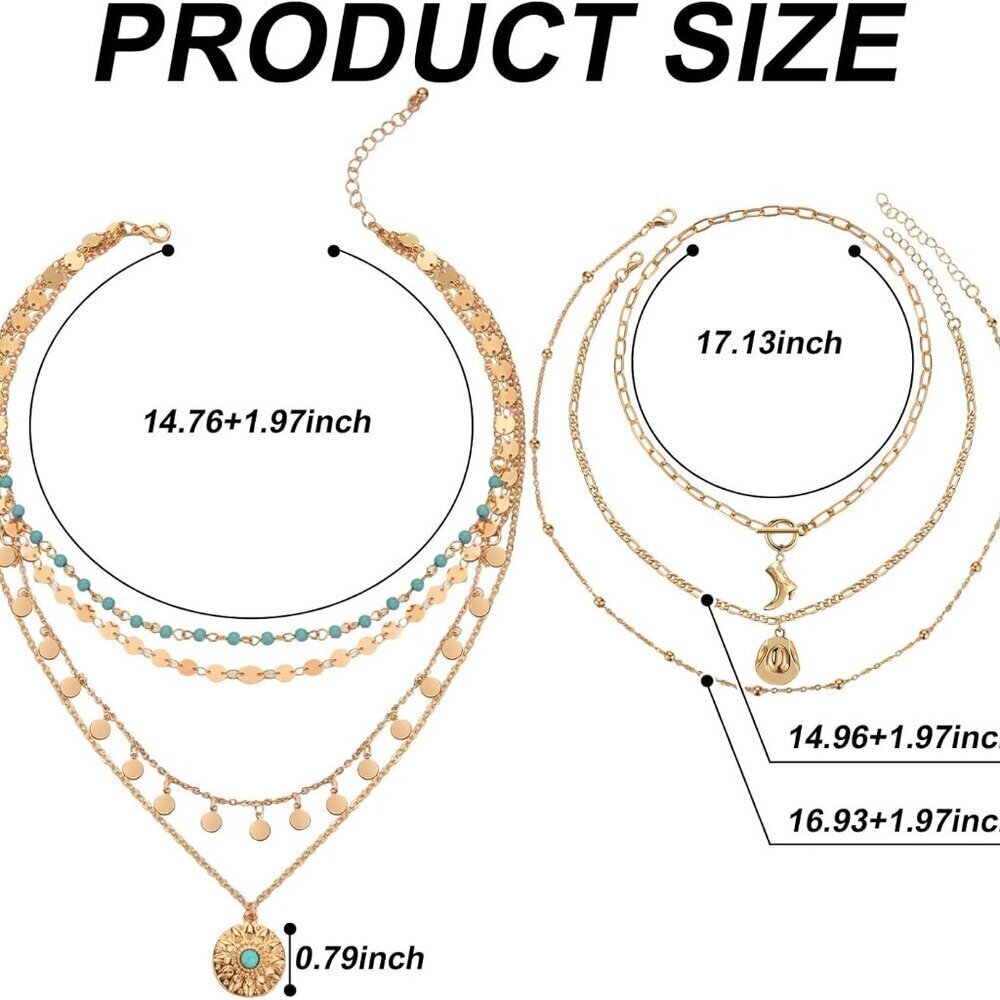 Cowgirl Jewelry Set 6Pcs Turquoise Chains Earrings Western Outfit Accessory - Picture 2 of 6